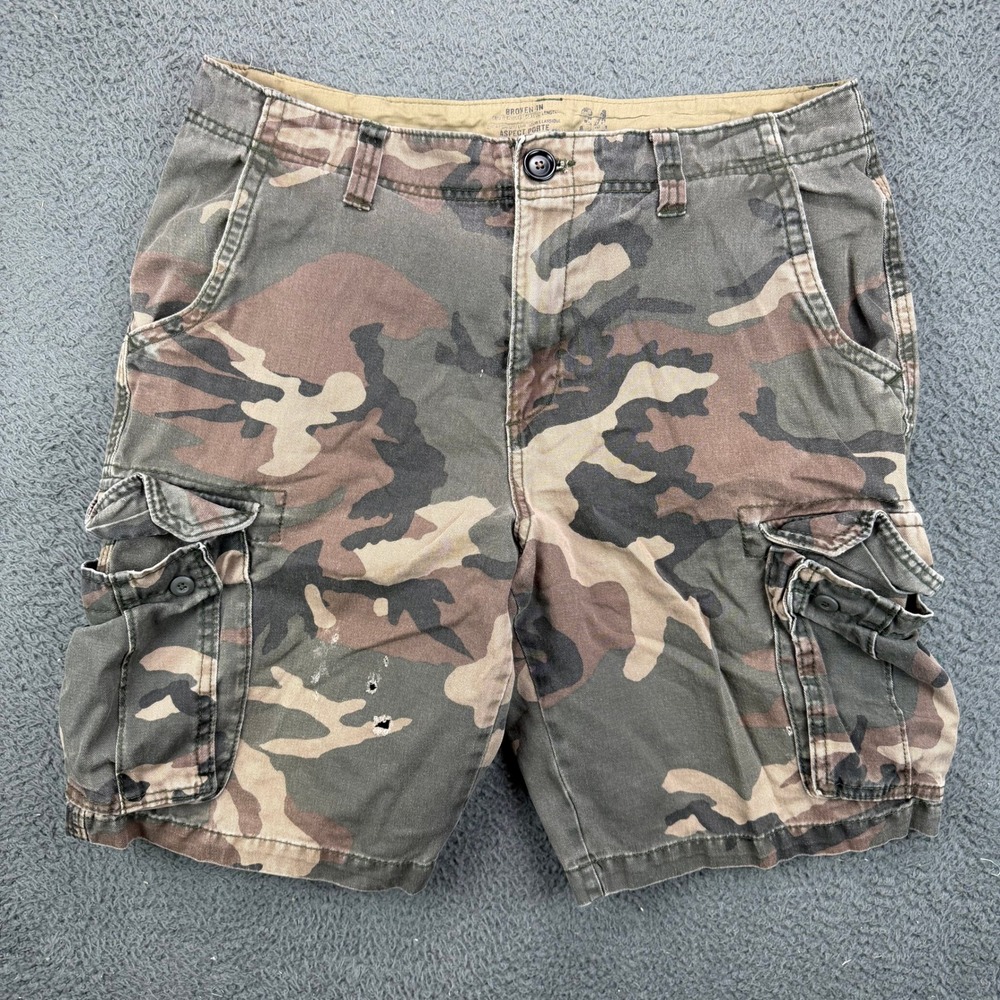 Old Navy Mens Broken In Camo Cargo Shorts Green Brown 34 Woodland Camouflage